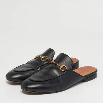 GUCCI ポインテッドトゥミュール ベージュ・ブラック Gucci Black/Gold Suede Peep Toe Ankle Strap Sandals Size 38 Gucci