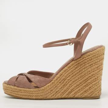 Pre Owned Gucci Penelope Size 38 Dusty Pink Microguccissima Leather Espadrille Wedge Sandals