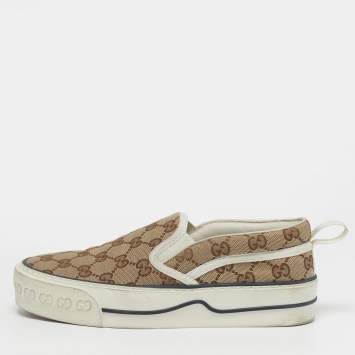 Pre Owned حذاء رياضي غوتشي تنس 1977 قماش كريمي/بيج سهل الارتداء مقاس 37