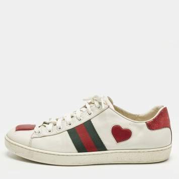 مملوكة مسبقًا Gucci Ace Size 40 White/Red Leather Heart Low Top Sneakers