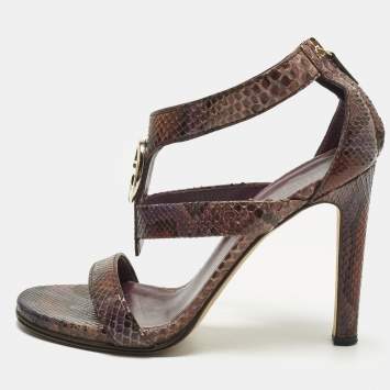مملوكة مسبقًا Gucci Size 38.5 Multicolor Python Leather Ankle Strap Sandals