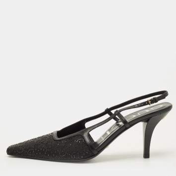 مملوكة مسبقًا Gucci Tom GG 75 Size 38.5 Black Fabric and Leather Slingback Pumps