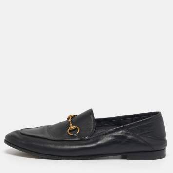 Pre Owned Gucci Jordaan Size 38.5 Black Leather Horse Bit Loafers