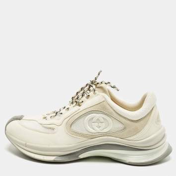 Pre Owned Gucci Run Size 39.5 Cream/White Leather and Mesh Low Top Sneakers