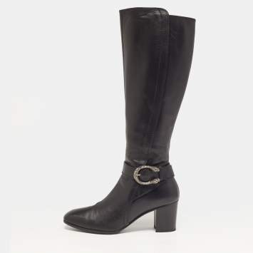 Pre Owned Gucci Elizabeth Size 39 Black Leather Knee Length Boots