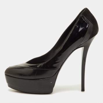 مملوكة مسبقًا Gucci Size 38 Black Leather and Patent Leather Platform Pumps