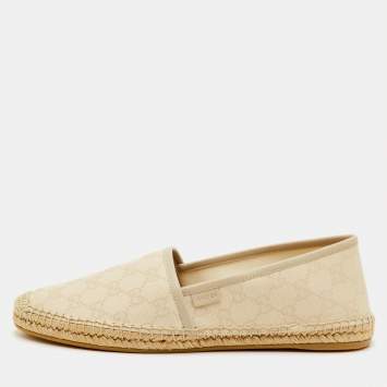 Pre Owned Gucci Size 41.5 Cream GG Canvas and Leather Espadrille Flats