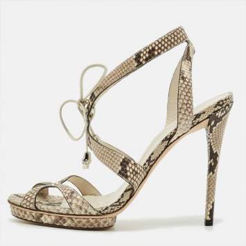 مملوكة مسبقًا Gucci Size 38.5 Two Tone Snakeskin Leather Ankle Strap Sandals