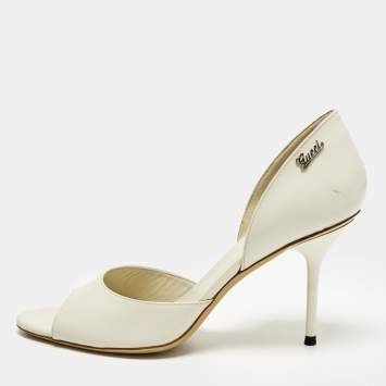 Pre Owned Gucci Size 38.5 Cream Leather Open Toe D'orsay Pumps