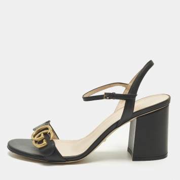 Pre Owned Gucci GG Marmont Size 39 Black Leather Ankle Strap  Sandals