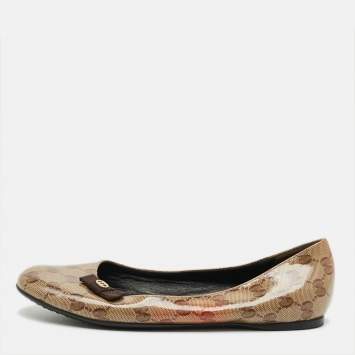 مملوكة مسبقًا Gucci Hysteria Size 38 Brown Coated Canvas Ballet Flats