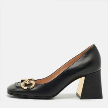 مملوكة مسبقًا Gucci Horsebit Size 36 Black Leather Block Heel Pumps