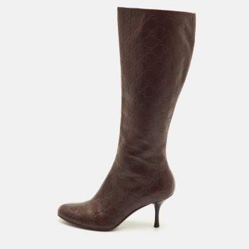 مملوكة مسبقًا Gucci Size 37 Dark Brown Guccissima Leather Knee Length Boots
