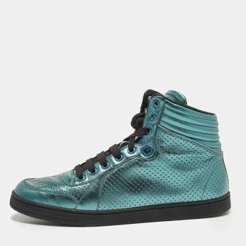 مملوكة مسبقًا Gucci Coda Size 38.5 Metallic Blue Perforated Leather High Top Sneakers