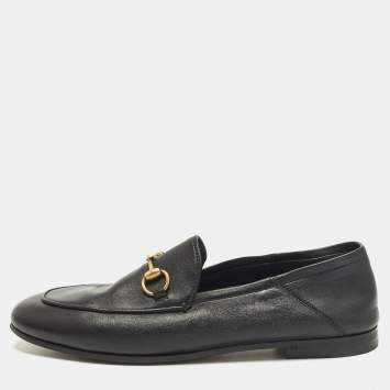Pre Owned Gucci Brixton Size Black Leather Slip On Loafers