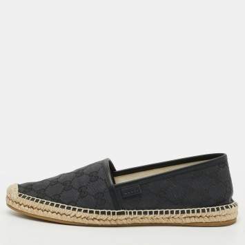 Pre Owned Gucci Size 39 Black Microguccissima Leather Espadrille Flats