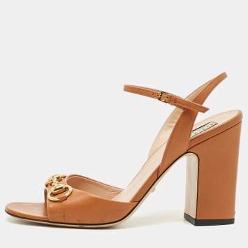 Pre Owned Gucci Horsebit Size 39 Brown Leather Ankle Strap Sandals