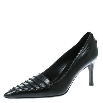 Pre Owned Gucci Black Leather Pointed Toe Pumps Size 34
