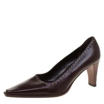 Pre Owned Gucci Brown Leather Pointed Toe Pumps Size 34