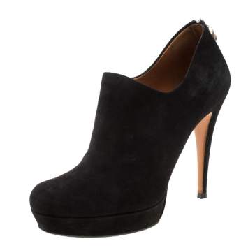 Pre Owned Gucci Black Suede Bamboo Tassel Platform Booties Size 39