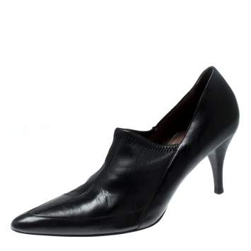 Pre Owned Gucci Black Leather Pointed Toe Loafer Pumps Size 38