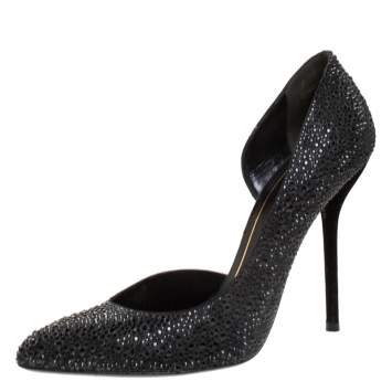 Pre Owned Gucci Black Crystal Embellished Satin and Suede Noah D'Orsay Pumps Size 39