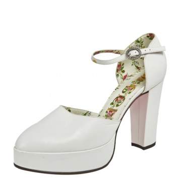 Pre Owned Gucci White Leather Agon D'Orsay Platform Pumps Size 39