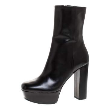 Pre Owned Gucci Black Leather Zip Platform Ankle Boots Size 40