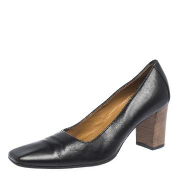 Pre Owned Gucci Black Leather Square Toe Pumps Size 36