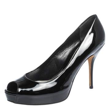 Pre Owned Gucci Black Patent Leather Peep Toe Platform Pumps Size 39.5