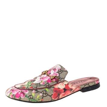 Pre Owned Gucci Multicolor GG Supreme Blooms Printed Canvas Princetown Horsebit Flat Mules Size 36