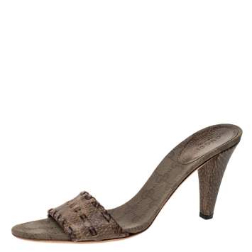 Pre Owned Gucci Olive Green Leather GG Open Toe Sandals Size 39