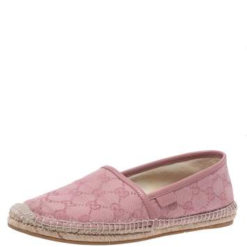 Pre Owned Gucci Pink GG Canvas Slip On Espadrille Flats Size 37.5