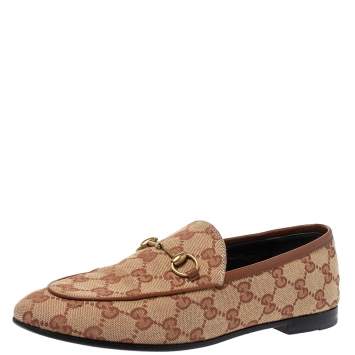 Pre Owned Gucci Beige GG Canvas Jordaan Horsebit Loafers Size 38