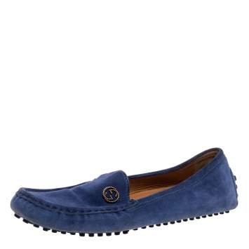 Pre Owned Gucci Blue Suede Interlocking GG Driving Moccasins Size 41