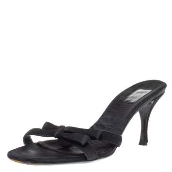 Pre Owned Gucci Black Suede Logo Embellished Mule Sandals Size 37