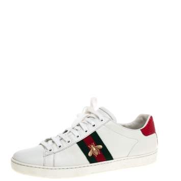 Pre Owned Gucci White Leather Embroidered Bee Ace Low Top Sneakers Size 39