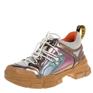 Pre Owned Gucci Multicolor Leather and Mesh Flashtrek Low-Top Sneakers Size 36
