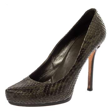 Pre Owned Gucci Green Python Leather Platform Pumps Size 40