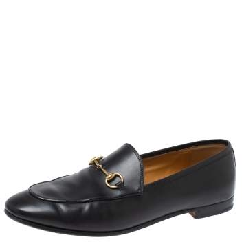 Pre Owned Gucci Black Leather Jordaan Horsebit Slip On Loafers Size 39.5