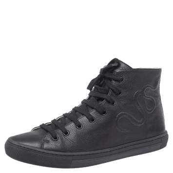 Pre Owned Gucci Black Leather High Top Sneakers Size 38