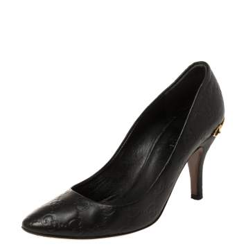 Pre Owned Gucci Black Guccissima Leather Adina Horsebit Pointed Toe Pumps Size 36