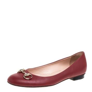 Pre Owned Gucci Red Leather Horsebit Ballet Flats Size 36.5