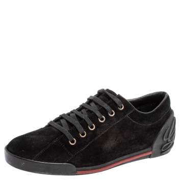 Pre Owned Gucci Black Suede Script Logo Low Top Sneakers Size 38