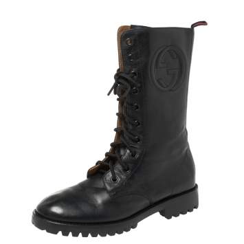 Gucci Deep Navy Leather Combat Boots Size 35