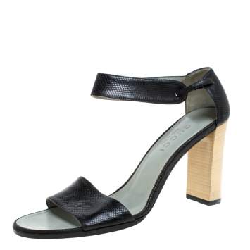 Pre Owned Gucci Vintage Black Snakeskin Ankle Cuff Open Toe Sandals Size 36