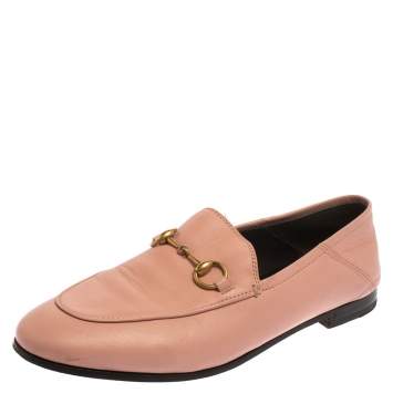 Pre Owned Gucci Pink Leather Brixton Horsebit Slip On Loafers Size 37.5