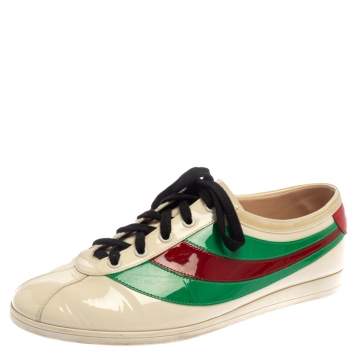 مملوكة مسبقًا Gucci White Patent Leather Falacer Web Low Top Sneakers Size 40