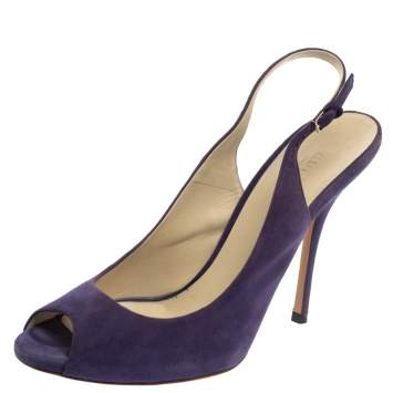 Pre Owned Gucci Purple Suede Peep Toe Slingback Sandals Size 38
