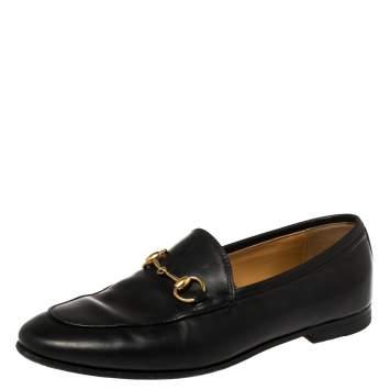 Pre Owned Gucci Black Leather Horsebit Loafers Size 35.5
